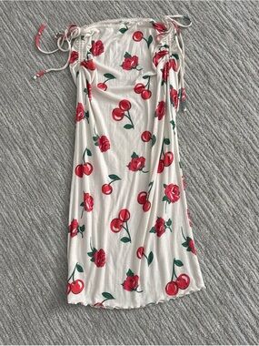 For Love & Lemons Cream Skirt with Red Cherry & Rose Print
